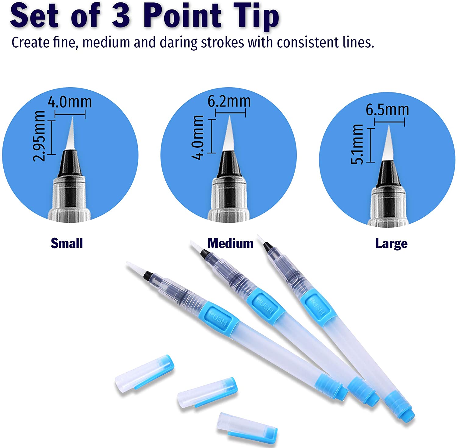 Water Brush Pen Set6 Assorted Tips With Rubber Push Becreative
