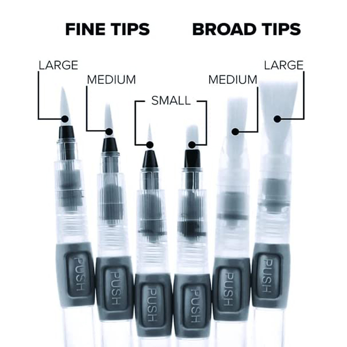 Water Brush Pen Set6 Assorted Tips With Rubber Push Becreative