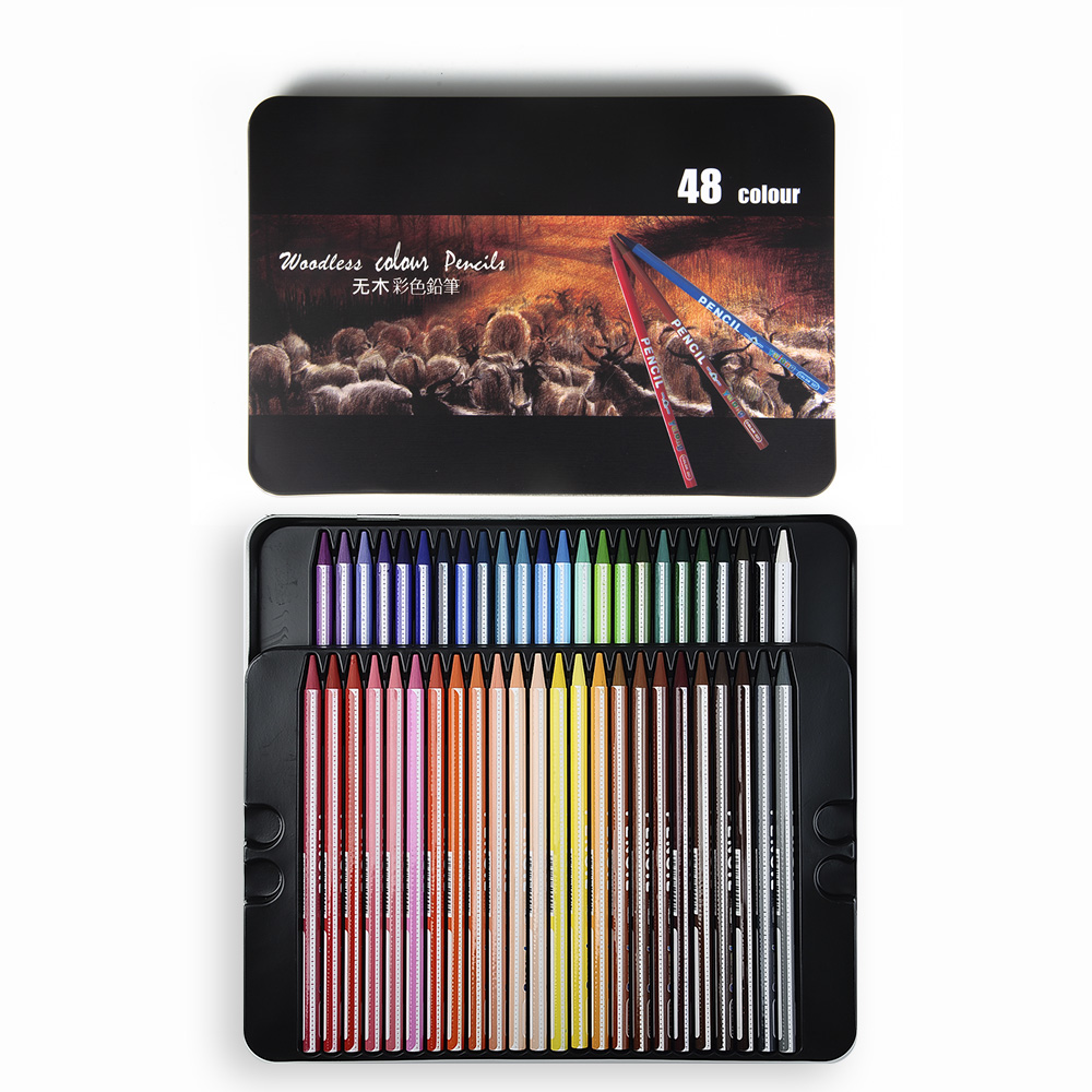 Paint Based Woodless Watercolor Pencil Set48 colors with tin Becreative