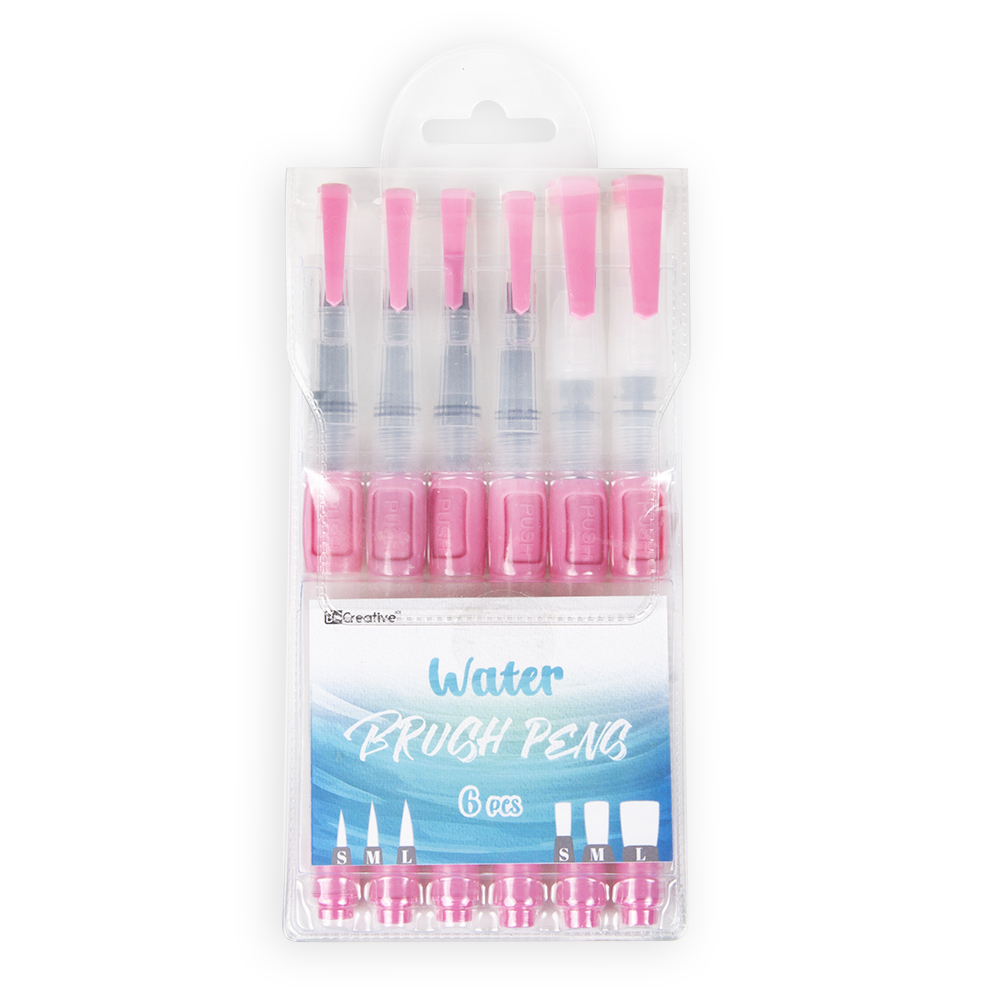 Water Brush Pen Set-6 Assorted Tips With Rubber Push - Becreative