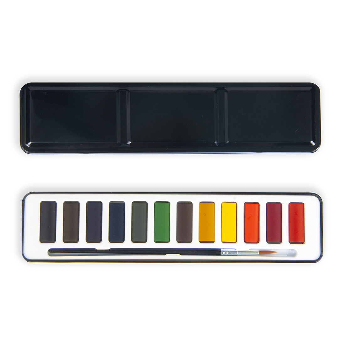 Watercolor Full Pan Set 12colors with black simple tin Becreative